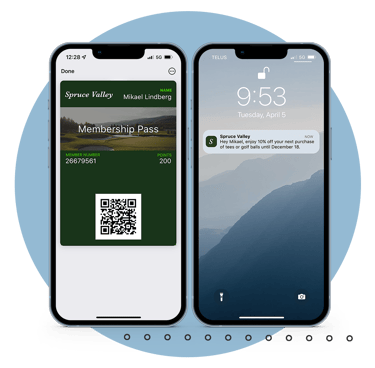 Golf Membership Pass and Notification in iPhone Mockups