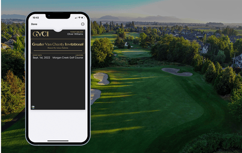 Wallet pass with golf course in the background