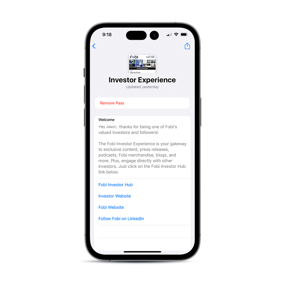 Investor Experience Wallet Pass (Back)