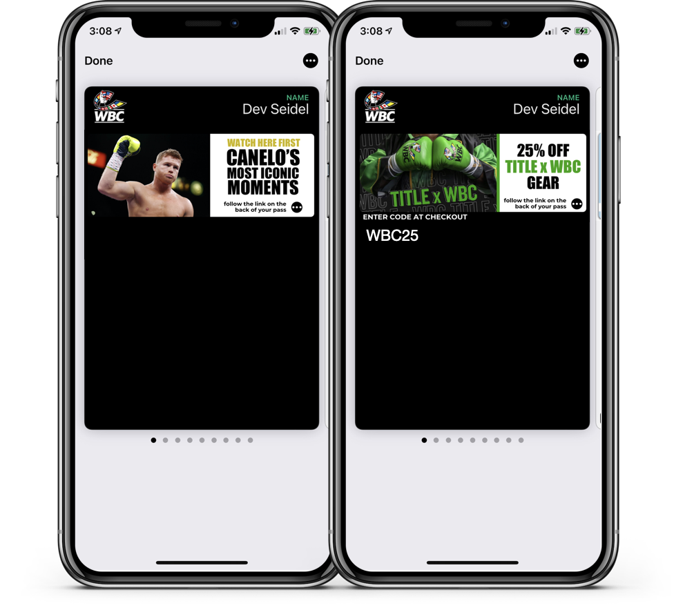 WBC wallet passes in two iphones