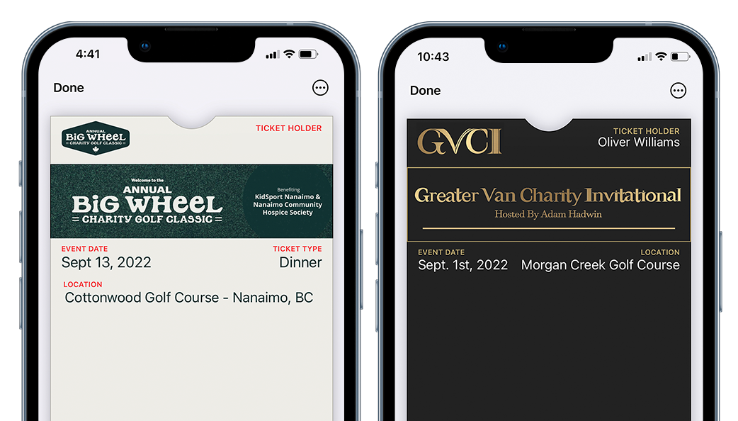 Wallet pass tickets for charity golf tournaments Wallet pass tickets for charity golf tournaments