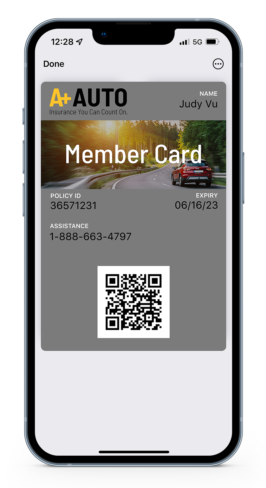 Auto Insurance Wallet Pass Mockup in Phone