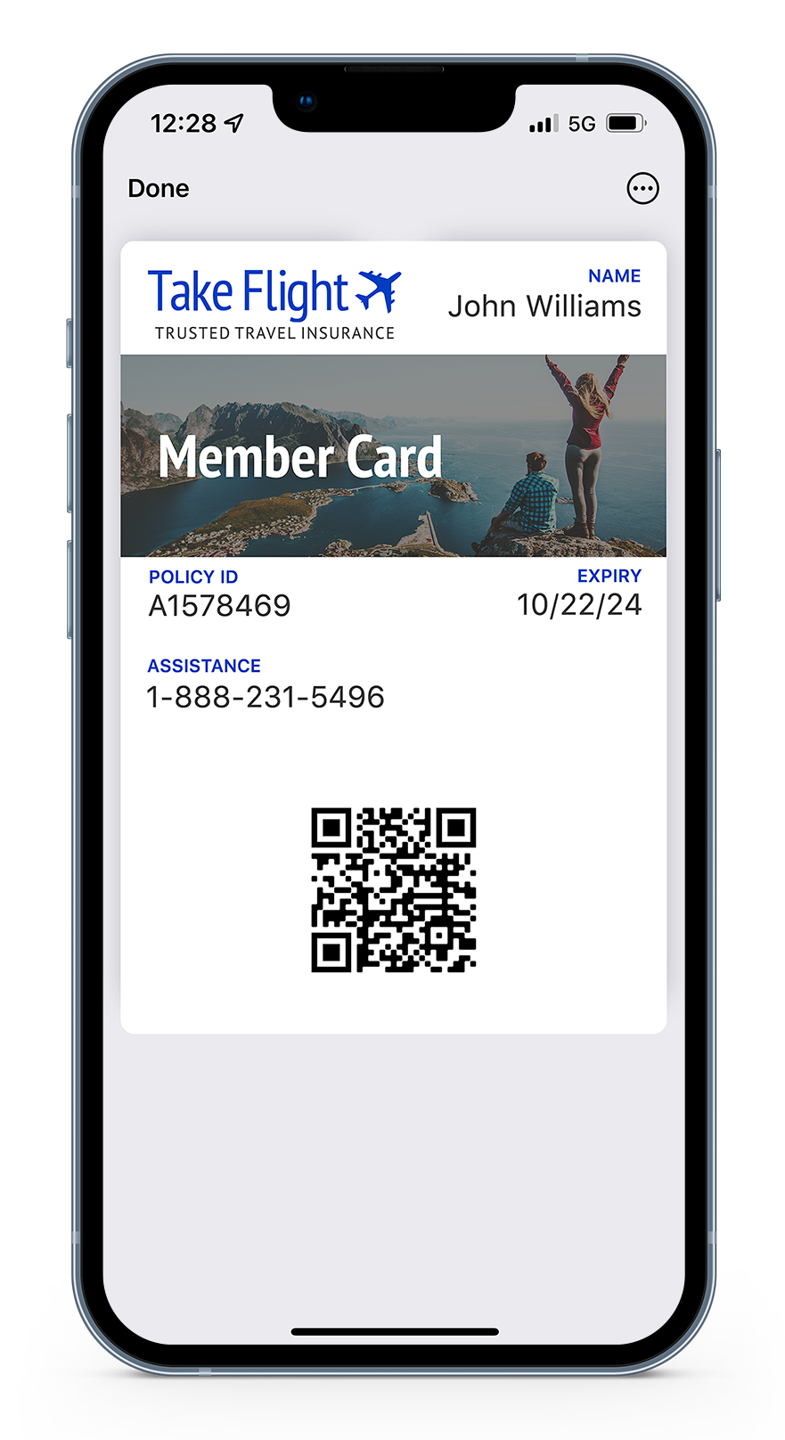 Travel Insurance Wallet Pass Mockup in Phone