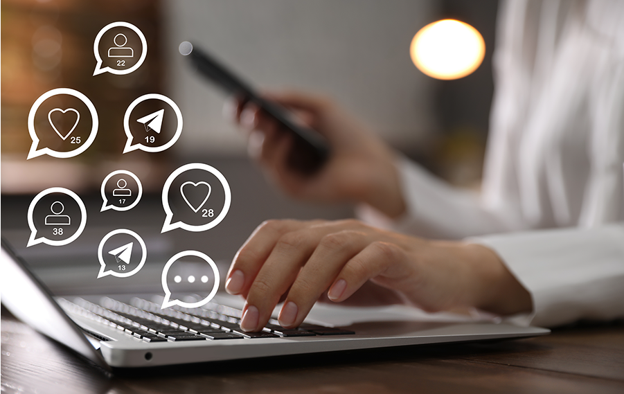 Digital Marketing services icons and someone typing on keyboard