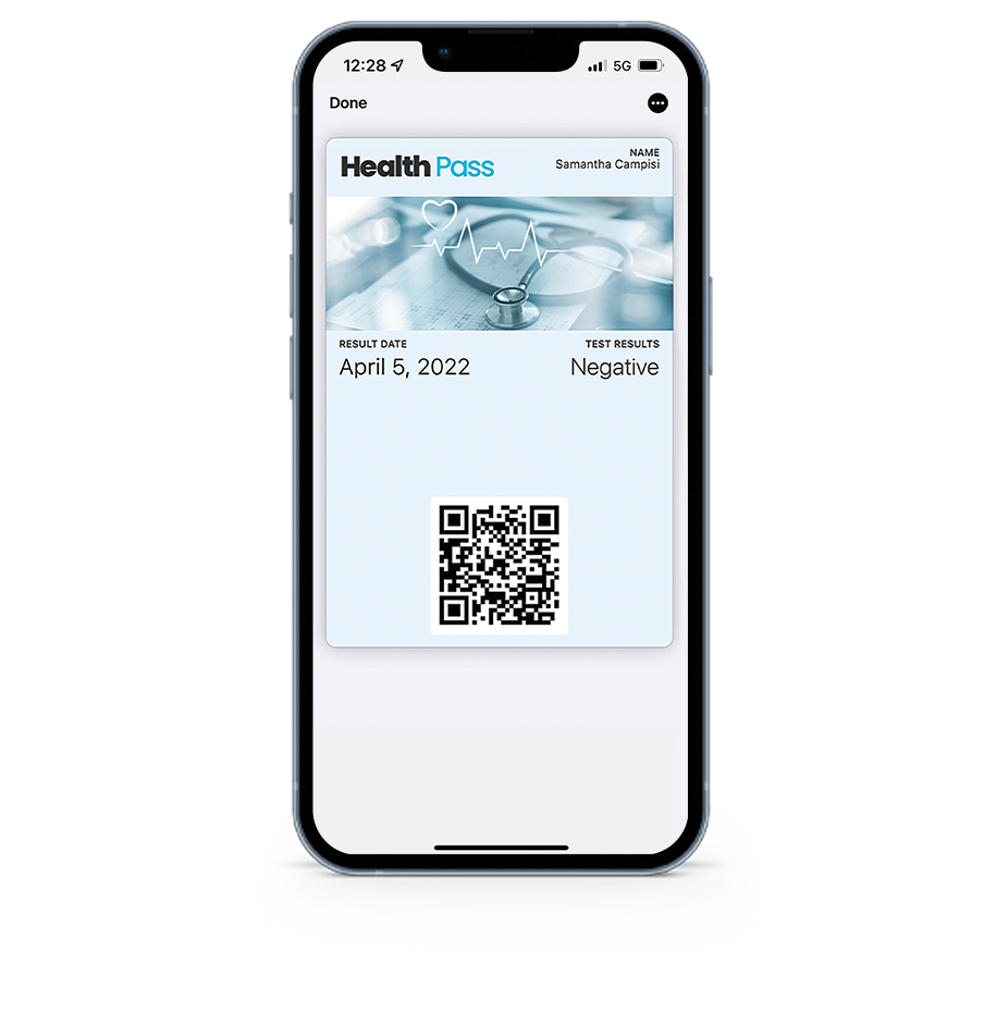 Health wallet pass in iPhone